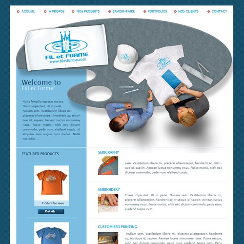 Website template for silk screen printing, embroidery, etc. Web page