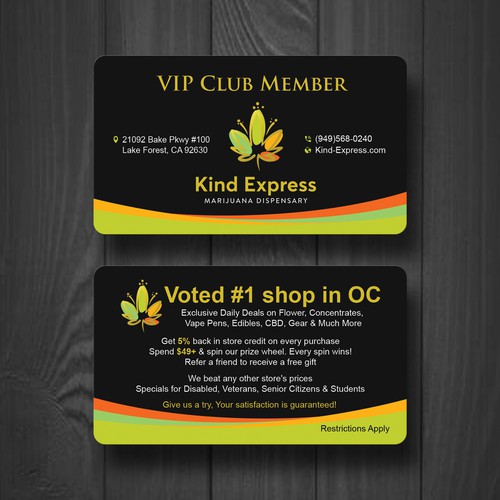Designs a VIP membership card/business card for a marijuana