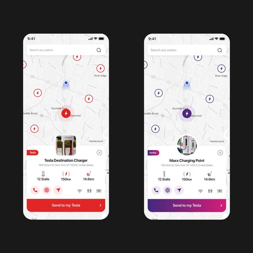 Tesla App to localise charging point on a map Design by Uzeir Mansuri