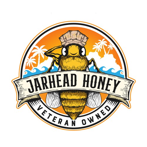 Exciting and Fun Honey Logo with ties to the Marine Corps-ontwerp door AlarArtStudio™