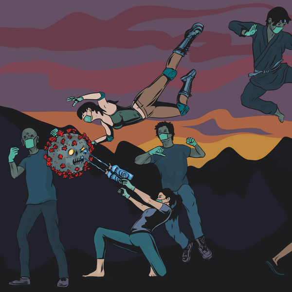 Design by Ashlenk titled "Time for humanity to unite! Together we can defeat the EVIL Coronavirus!"