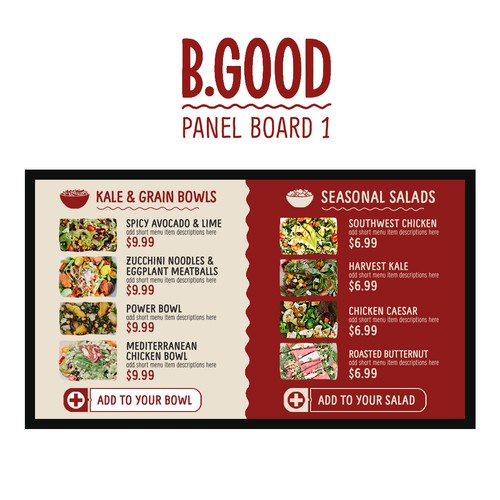 Fast Casual Restaurant (B.GOOD) Needs Digital Menu Boards! | Menu contest