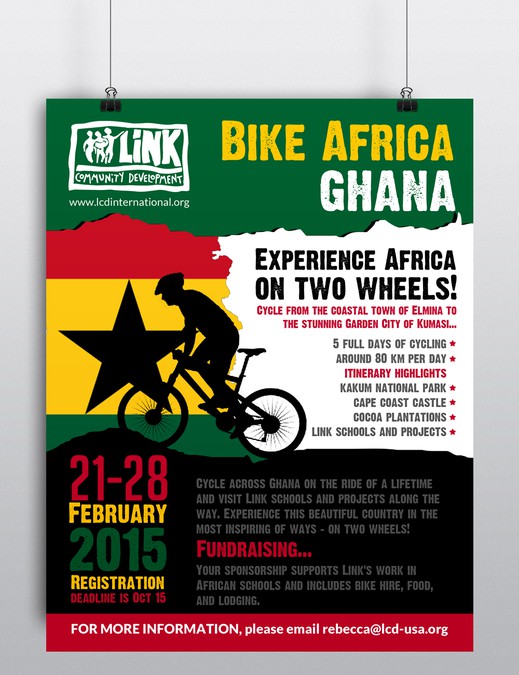 Create A Promotional Flyer For A Charity Bike Trip Through Ghana