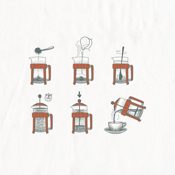 Making French pressed coffee illustration for In 2 The Nest