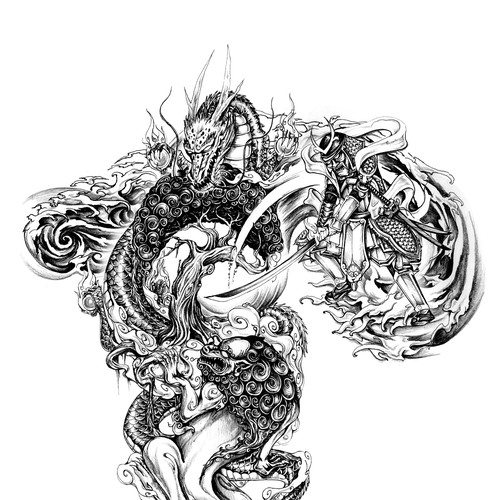 asiatisches S/W-Tattoo /  black&white tattoo asian style Design by simbe