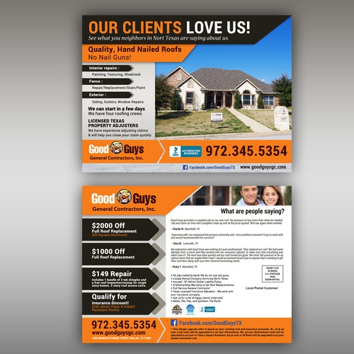 Create Stunning/Attractive Postcard for Roofing Company | Postcard ...