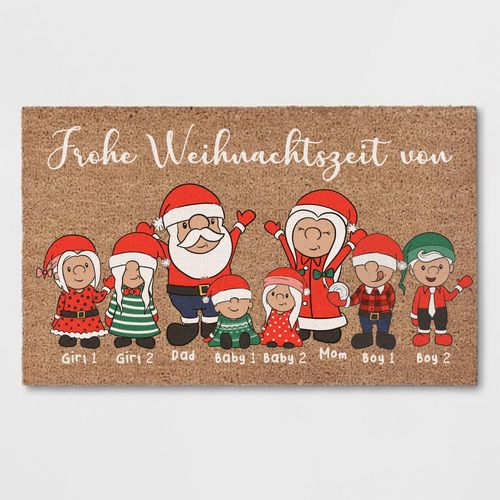 Christmas themed doormat with the family of Santa Clause Design by rjo.studio