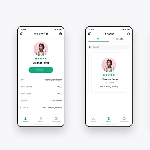 A fresh/modern/progressive styled video-calling app Design by LX2