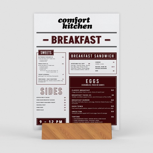 Design a cool new menu for a breakfast & lunch spot in Upstate NY Design by Along99