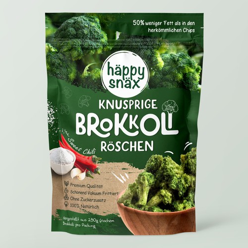 Verpackungsdesign für Doypack Gemüsechips: Vakuum frittierte Brokkoli Chips Design by Creative Selection