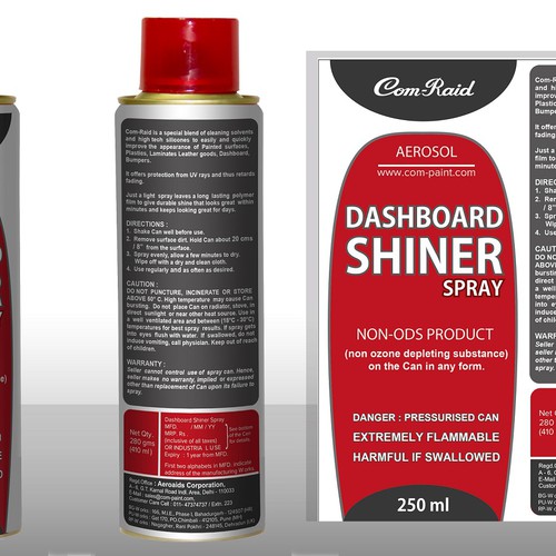 Product Label Design for AEROSOL CAN DASHBOARD SHINER SPRAY Design by DesignSBS