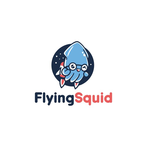 Logo of a squid wearing a jetpack for product named FlyingSquid Design by DKG1111