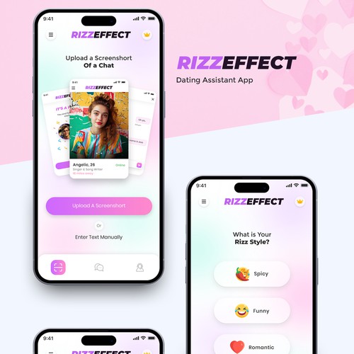 Design 3 Page UI For Mobile App about Flirting Design by sandy#ogma