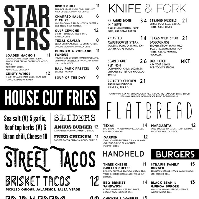 Menu Design for HighEnd Sports Bar Menu contest