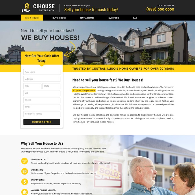 Home Page/Landing Page Design for a We Buy Houses Website Landing