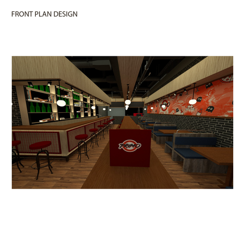 Interior Render - restaurant - Japanese inspired PIZZERIA Design by Arjunka Creative