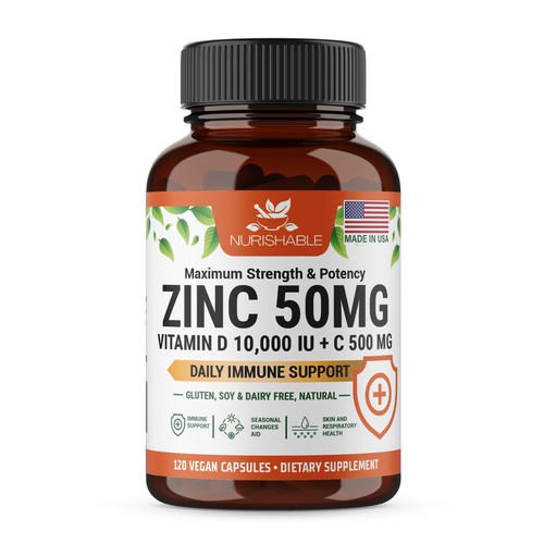 We need a "beautiful bottle label" for Zinc and Vitamin D3 supplement - Redesign Design by Fredrick Balois