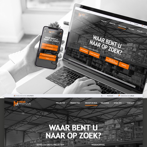 Creative website templates for a leading pallet racks company_ Meermagazijn Design by ChickenDinner