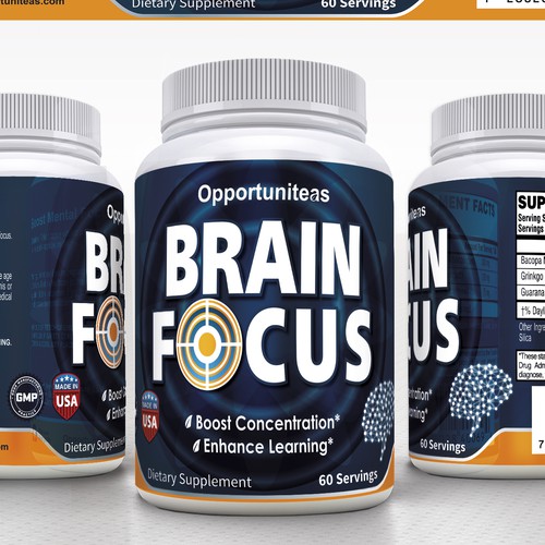 Create product label for Brain Focus supplement Design réalisé par lantonx