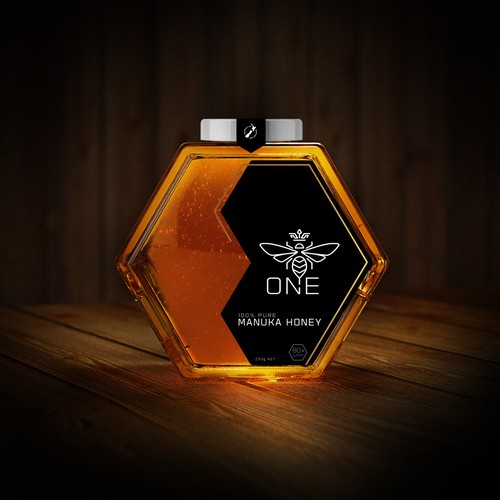 Design a minimalist upmarket Honey Jar Label for this Glass bottle Design by MINDBOMB