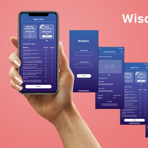 Wisdom, a discount dental membership plan (app) Design by Visual-Wizard