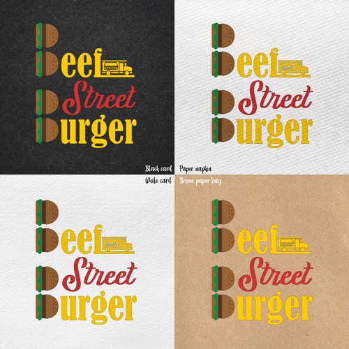 Design a burger food truck logo that will make heads turn and people smile. Design by Cozy Welma