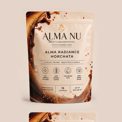 "High-End Pouches  for Alma Nu Functional Horchata Coffee" winning Product packaging