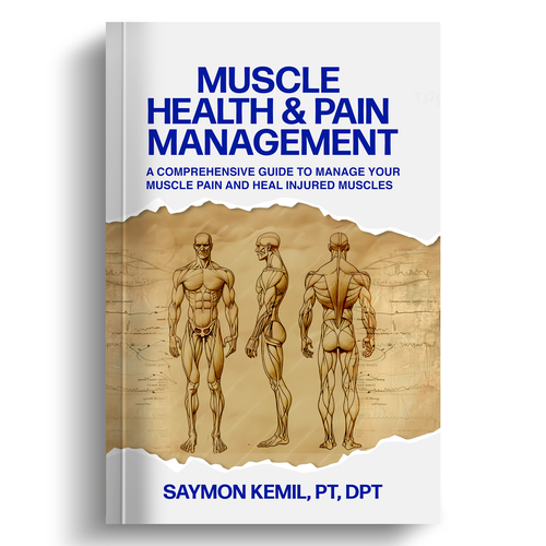 Book cover with a drawing images of the human anatomy combining muscles and bone structure. Design by melsaber