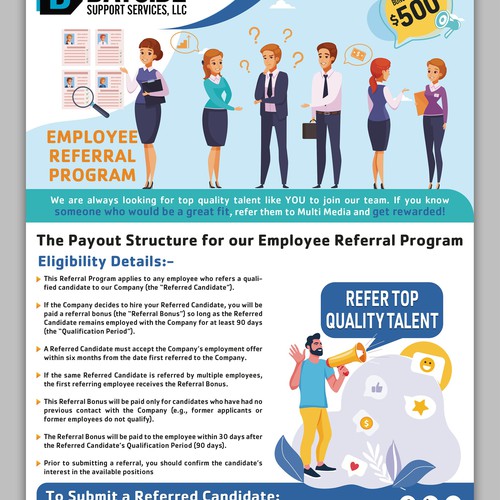 need a flier to announce awesome employee referral program target demo young tech support agents Design by JOHN's_AlphaCreation