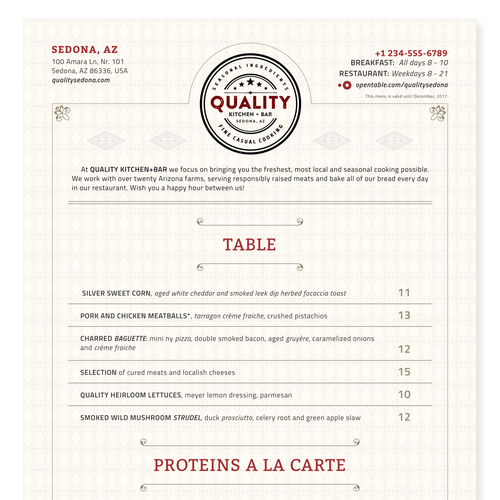 Create an unique yet professional menu for truly Farm to Table restaurant to be opened in Sedona, AZ Design by K-Art Lab