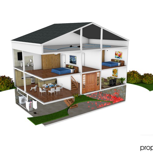 Create a 2D Cross  section  of a House Illustration or 