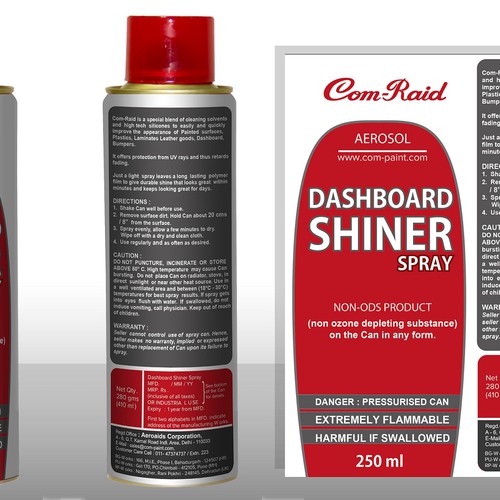 Product Label Design for AEROSOL CAN DASHBOARD SHINER SPRAY Design by DesignSBS