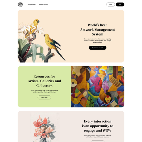 Homepage and a single Page Design for Always Art an art related startup company. Design by uBann