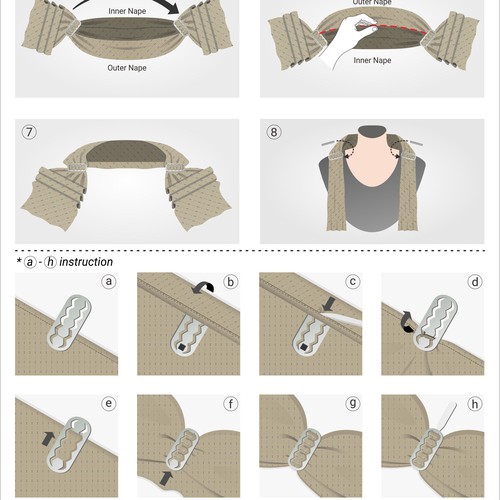 Design two similar infographics (for 2 web pages) for a new scarf shaping and securing tool. Design by kirana32