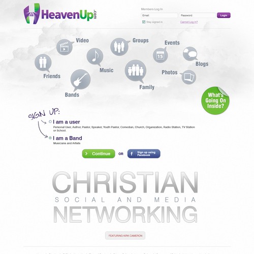 HeavenUp.com - Main Home Page ONLY! - Christian social and media networking site.  Clean and simple!    Design por tockica