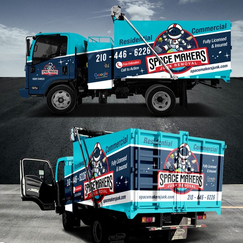 Fun and Catchy Junk Removal Service Truck Wrap - Space Theme デザイン by Duha™