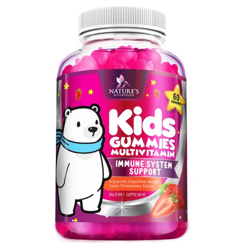 Tasty Kids Multivitamin Gummies Product Label for Nature's Nutrition Design by agooshe