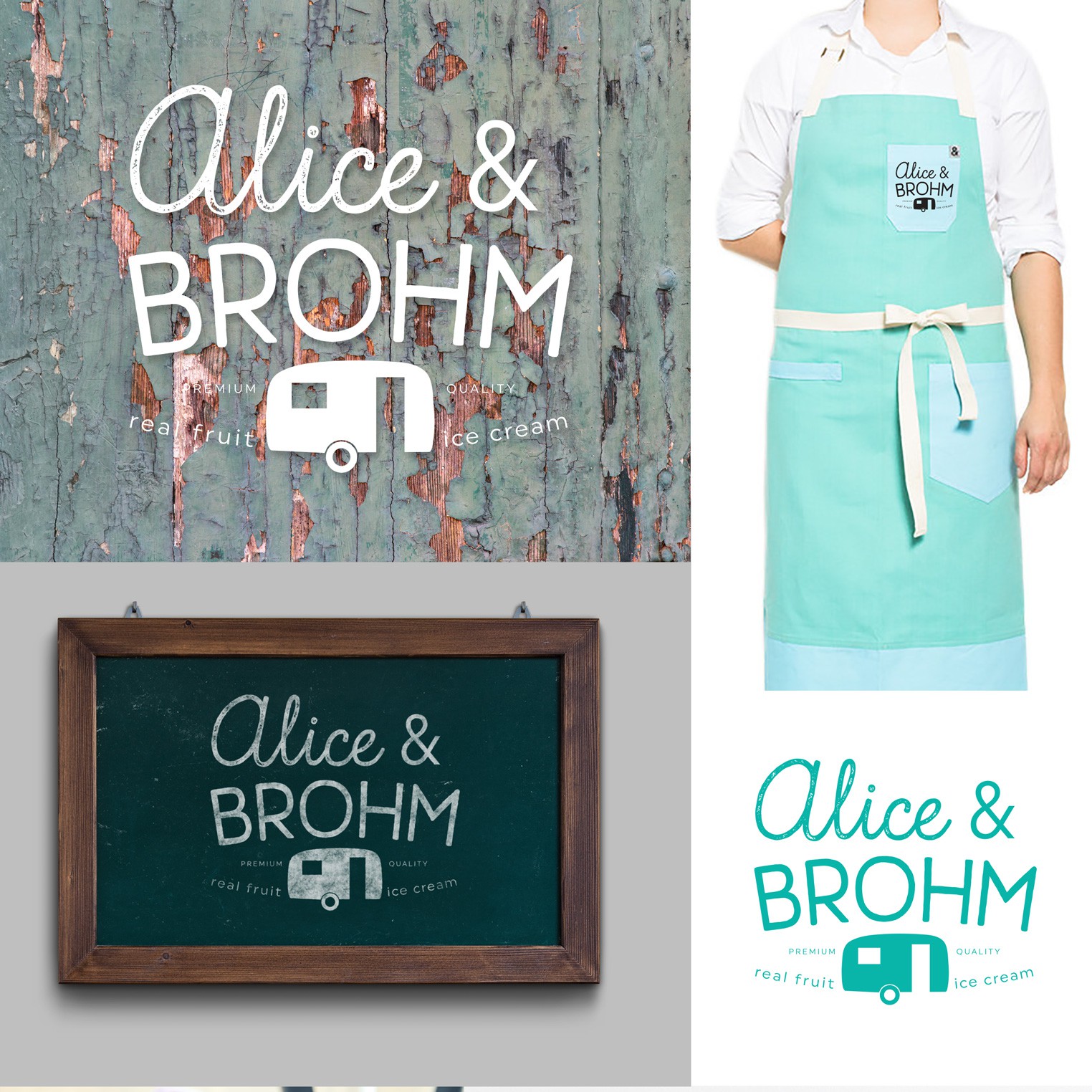 Apron logo with the title 'Alice & Brohm Ice Cream Logo'