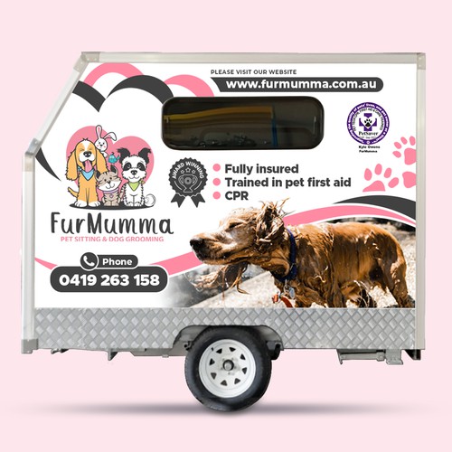 Design a cohesive wrap for our grooming trailer Design by imöeng