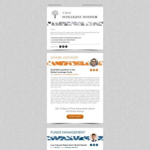 Create a weekly email newsletter template for Intelligent Investor Design by Someguys