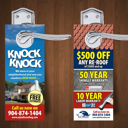 Door Hanger Design for A Roofing Company  Design by Paul.M.W