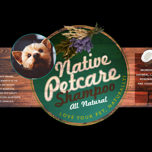 Create a clean, label for Native Petcare, an all-natural dog shampoo! Design by GMarie78