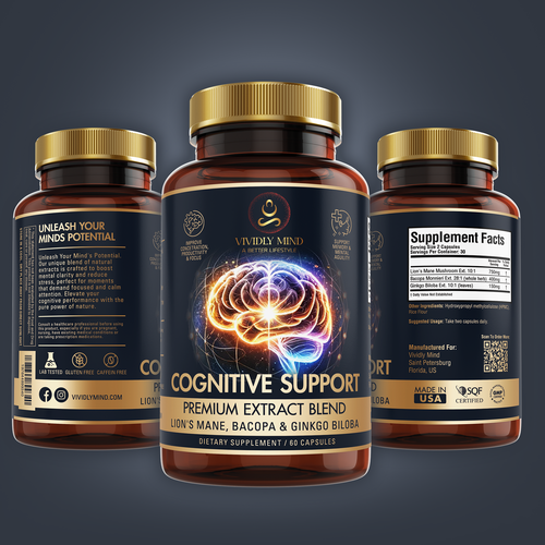 "Vivid Label Design for New Cognitive Support Capsules" Design by Kopach