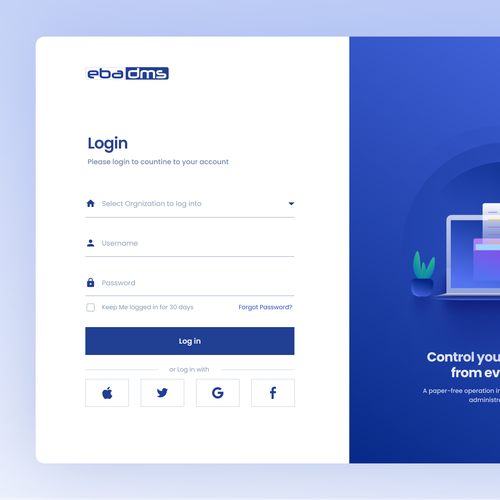 Design a login page for our document management system - EBA DMS Design by REAXUR™