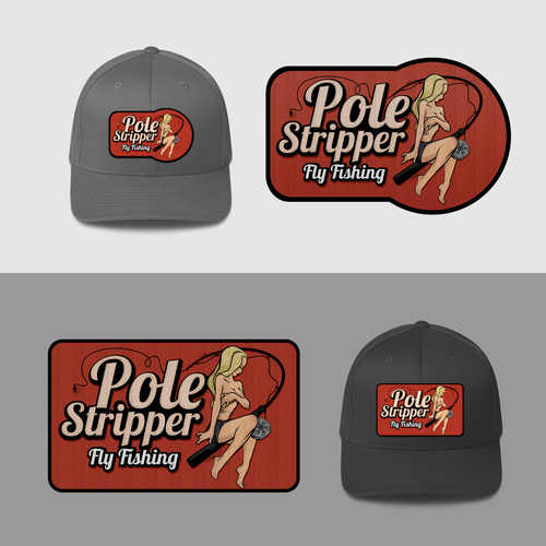 Create a fun, retro logo of a pin-up girl with a fly fishing rod