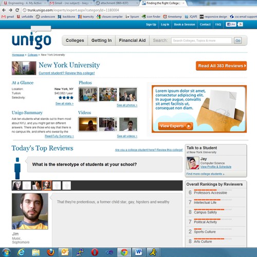 Banner ad for Unigo's College page (e.g. www.unigo.com/nyu) Design por auti
