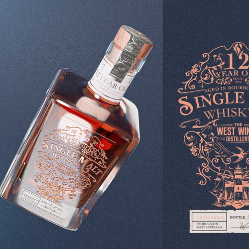 Premium Bottle Label for 12 Year Old Single Malt Bourbon Cask Whisky Design by Antidotooo™