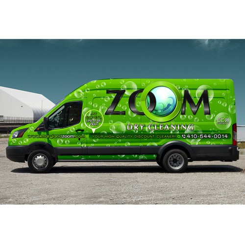 Zoom Dry Cleaning van wrap for eco-friendly one-price cleaner Design by ArunManuel
