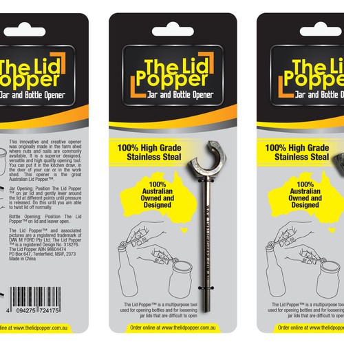 The Lid Popper  (jar and bottle opener) needs packaging Design by Rumon79