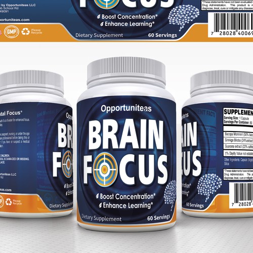 Create product label for Brain Focus supplement Design réalisé par lantonx